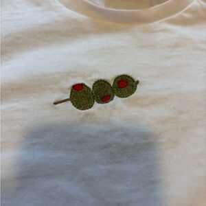 Women’s White T-Shirt with Olive Embroidery